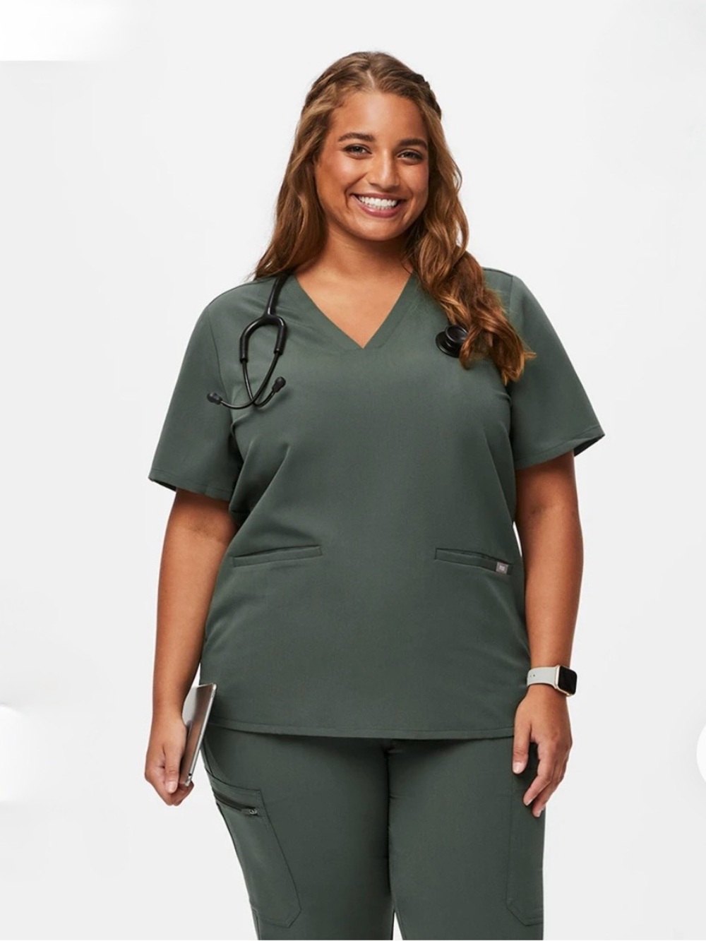 FIGS Casma Moss Olive Green Three-Pocket Scrub Top XXL